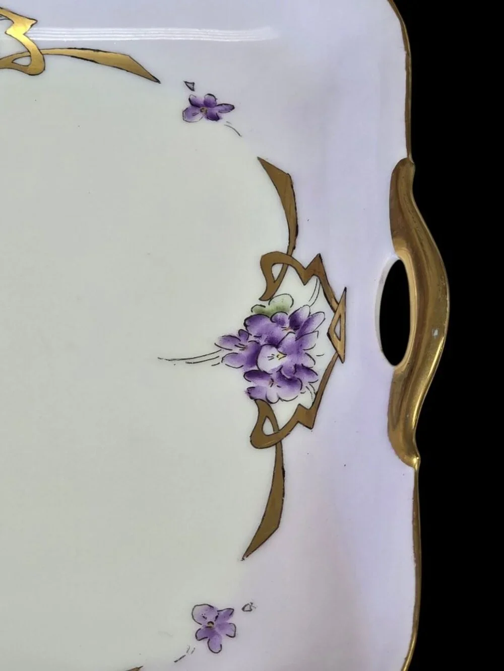 Antique Poetsch Studio Bavaria Hand Painted Violets Gold Gilt Tray 9.5